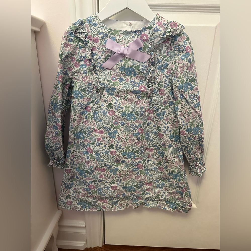 Trotters London Liberty fabric Floral Long-Sleeve Dress Top with Lavender Bow